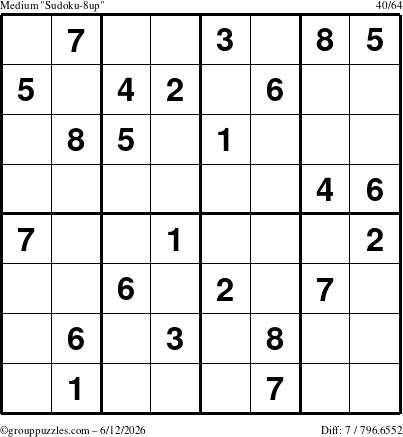 The grouppuzzles.com Medium Sudoku-8up puzzle for Friday June 12, 2026