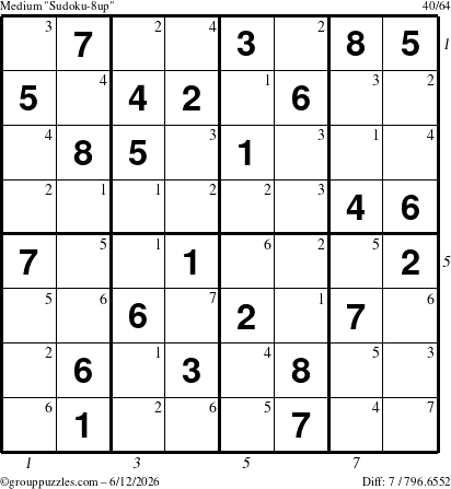 The grouppuzzles.com Medium Sudoku-8up puzzle for Friday June 12, 2026 with all 7 steps marked