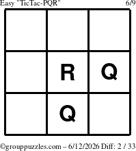 The grouppuzzles.com Easy TicTac-PQR puzzle for Friday June 12, 2026
