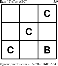 The grouppuzzles.com Easy TicTac-ABC puzzle for Wednesday January 7, 2026