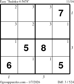 The grouppuzzles.com Easy Sudoku-4-5678 puzzle for Wednesday January 7, 2026 with all 3 steps marked