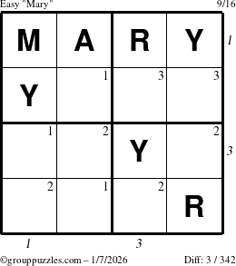 The grouppuzzles.com Easy Mary puzzle for Wednesday January 7, 2026 with all 3 steps marked