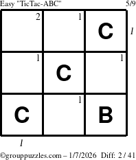 The grouppuzzles.com Easy TicTac-ABC puzzle for Wednesday January 7, 2026, suitable for printing, with all 2 steps marked
