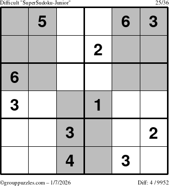 The grouppuzzles.com Difficult SuperSudoku-Junior puzzle for Wednesday January 7, 2026