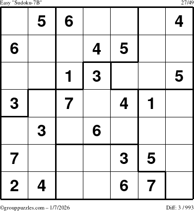 The grouppuzzles.com Easy Sudoku-7B puzzle for Wednesday January 7, 2026