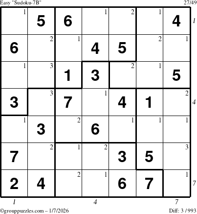 The grouppuzzles.com Easy Sudoku-7B puzzle for Wednesday January 7, 2026 with all 3 steps marked
