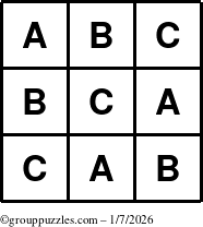 The grouppuzzles.com Answer grid for the TicTac-ABC puzzle for Wednesday January 7, 2026