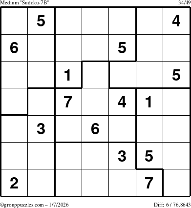 The grouppuzzles.com Medium Sudoku-7B puzzle for Wednesday January 7, 2026