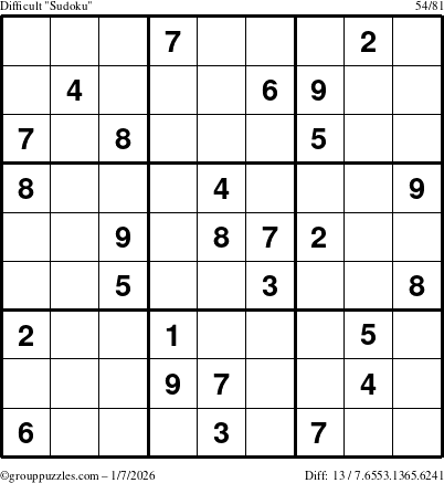 The grouppuzzles.com Difficult Sudoku puzzle for Wednesday January 7, 2026