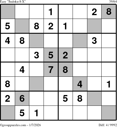The grouppuzzles.com Easy Sudoku-8-X puzzle for Wednesday January 7, 2026