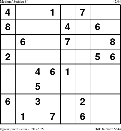 The grouppuzzles.com Medium Sudoku-8 puzzle for Thursday July 10, 2025