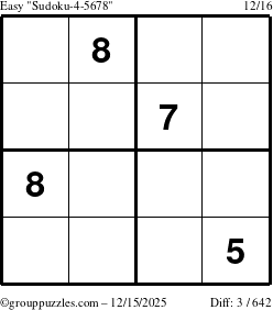 The grouppuzzles.com Easy Sudoku-4-5678 puzzle for Monday December 15, 2025