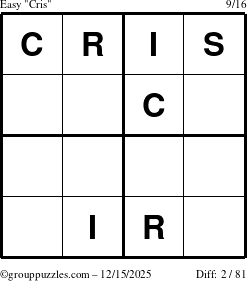 The grouppuzzles.com Easy Cris puzzle for Monday December 15, 2025