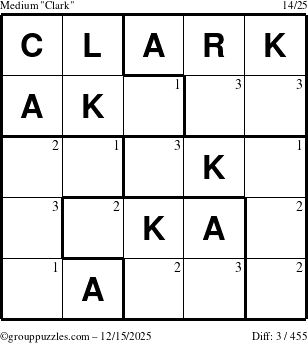 The grouppuzzles.com Medium Clark puzzle for Monday December 15, 2025 with the first 3 steps marked