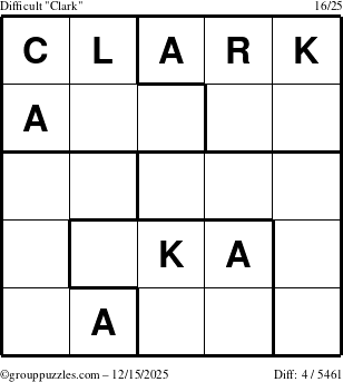 The grouppuzzles.com Difficult Clark puzzle for Monday December 15, 2025
