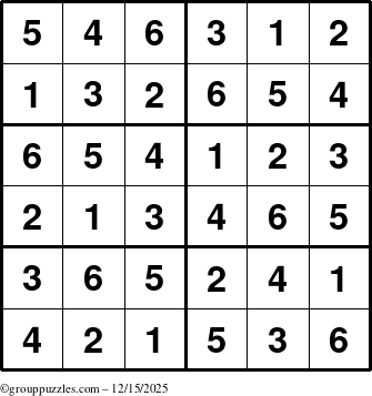 The grouppuzzles.com Answer grid for the Sudoku-Junior puzzle for Monday December 15, 2025