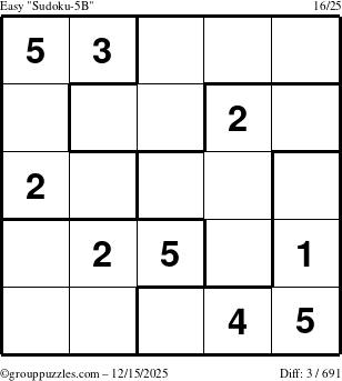 The grouppuzzles.com Easy Sudoku-5B puzzle for Monday December 15, 2025