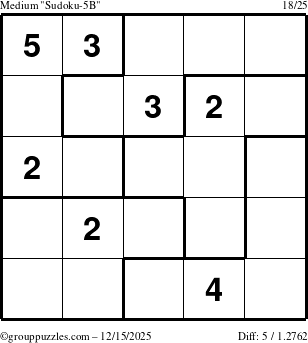 The grouppuzzles.com Medium Sudoku-5B puzzle for Monday December 15, 2025