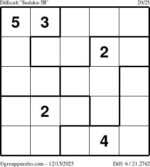 The grouppuzzles.com Difficult Sudoku-5B puzzle for Monday December 15, 2025
