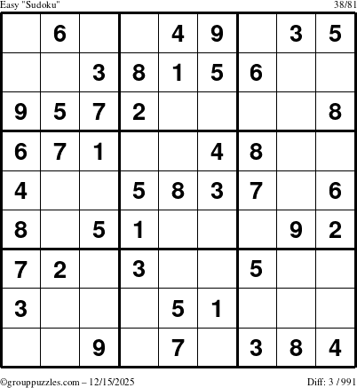 The grouppuzzles.com Easy Sudoku puzzle for Monday December 15, 2025