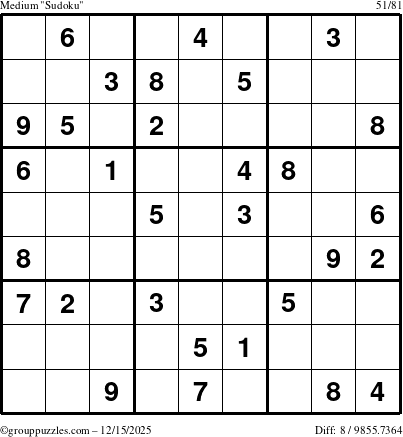 The grouppuzzles.com Medium Sudoku puzzle for Monday December 15, 2025