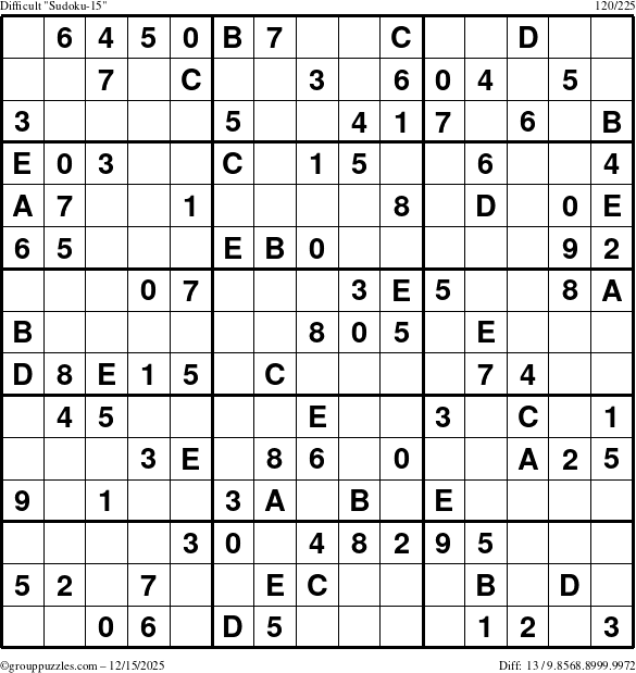 The grouppuzzles.com Difficult Sudoku-15 puzzle for Monday December 15, 2025