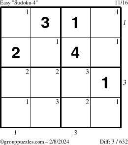 The grouppuzzles.com Easy Sudoku-4 puzzle for Thursday February 8, 2024 with all 3 steps marked