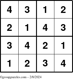 The grouppuzzles.com Answer grid for the Sudoku-4 puzzle for Thursday February 8, 2024