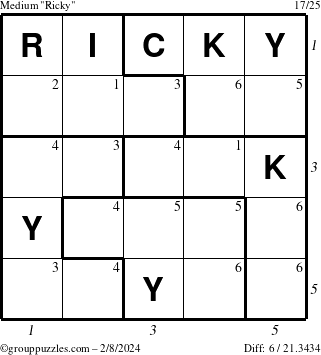The grouppuzzles.com Medium Ricky puzzle for Thursday February 8, 2024 with all 6 steps marked