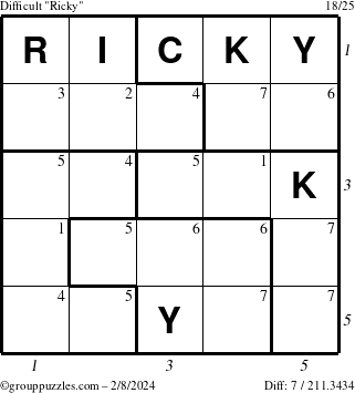 The grouppuzzles.com Difficult Ricky puzzle for Thursday February 8, 2024 with all 7 steps marked
