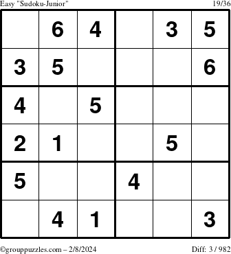 The grouppuzzles.com Easy Sudoku-Junior puzzle for Thursday February 8, 2024