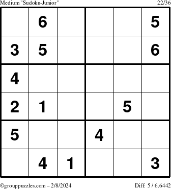 The grouppuzzles.com Medium Sudoku-Junior puzzle for Thursday February 8, 2024