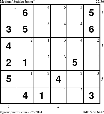 The grouppuzzles.com Medium Sudoku-Junior puzzle for Thursday February 8, 2024 with all 5 steps marked
