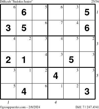 The grouppuzzles.com Difficult Sudoku-Junior puzzle for Thursday February 8, 2024 with all 7 steps marked