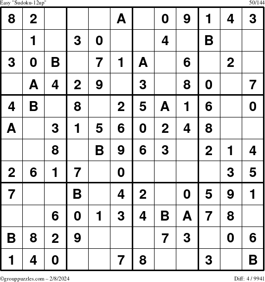 The grouppuzzles.com Easy Sudoku-12up puzzle for Thursday February 8, 2024