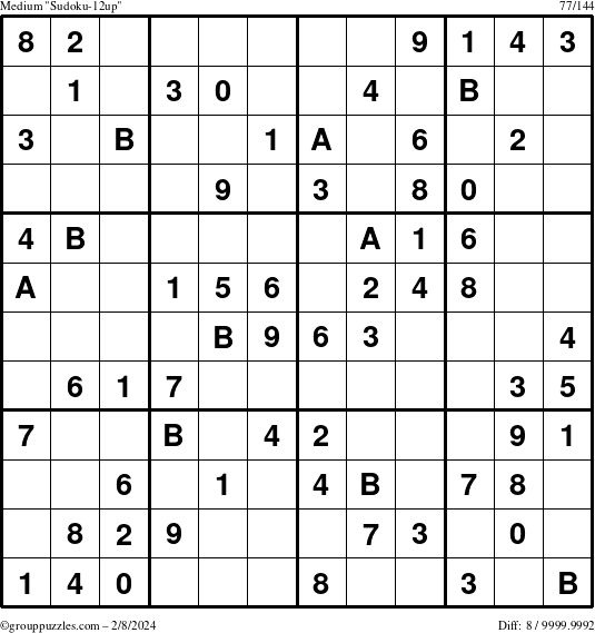 The grouppuzzles.com Medium Sudoku-12up puzzle for Thursday February 8, 2024
