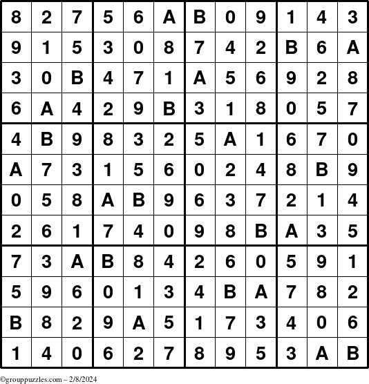 The grouppuzzles.com Answer grid for the Sudoku-12up puzzle for Thursday February 8, 2024