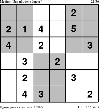 The grouppuzzles.com Medium SuperSudoku-Junior puzzle for Wednesday June 18, 2025
