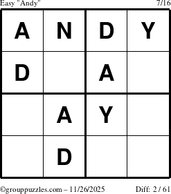 The grouppuzzles.com Easy Andy puzzle for Wednesday November 26, 2025
