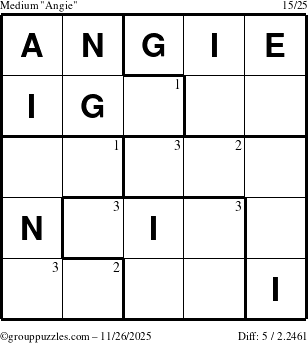 The grouppuzzles.com Medium Angie puzzle for Wednesday November 26, 2025 with the first 3 steps marked