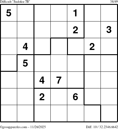 The grouppuzzles.com Difficult Sudoku-7B puzzle for Wednesday November 26, 2025