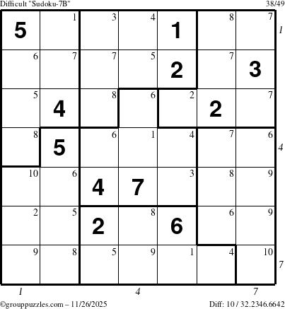 The grouppuzzles.com Difficult Sudoku-7B puzzle for Wednesday November 26, 2025 with all 10 steps marked