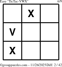 The grouppuzzles.com Easy TicTac-VWX puzzle for Wednesday November 26, 2025