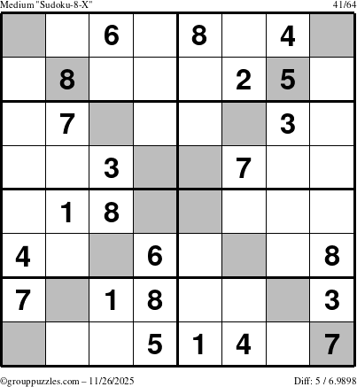 The grouppuzzles.com Medium Sudoku-8-X puzzle for Wednesday November 26, 2025