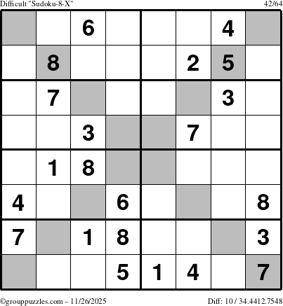 The grouppuzzles.com Difficult Sudoku-8-X puzzle for Wednesday November 26, 2025