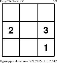 The grouppuzzles.com Easy TicTac-123 puzzle for Saturday June 21, 2025
