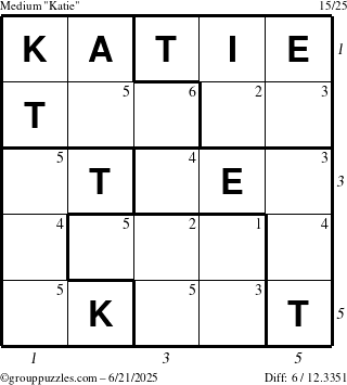 The grouppuzzles.com Medium Katie puzzle for Saturday June 21, 2025 with all 6 steps marked