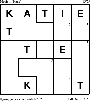 The grouppuzzles.com Medium Katie puzzle for Saturday June 21, 2025 with the first 3 steps marked