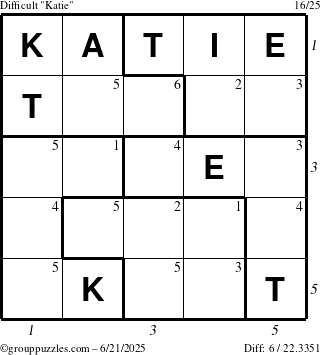 The grouppuzzles.com Difficult Katie puzzle for Saturday June 21, 2025 with all 6 steps marked