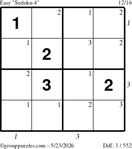 The grouppuzzles.com Easy Sudoku-4 puzzle for Saturday May 23, 2026 with all 3 steps marked